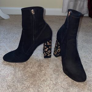 Sophia Webster Black Suede Leopard Crystal Booties